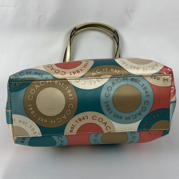 Coach Soho Sateen Multi-Color Circles Snaphead Tote w/Gold Trim No A1281-F19196 - Picture 11 of 16